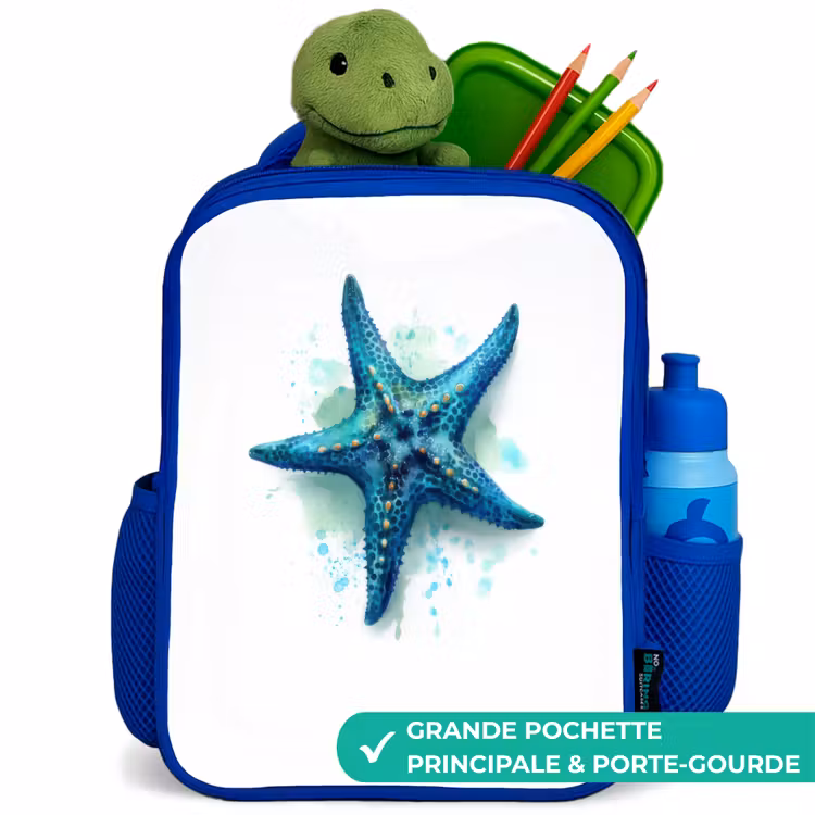 Sac à dos enfant - Bleu - Étoile de mer bleue sur fond blanc — 5