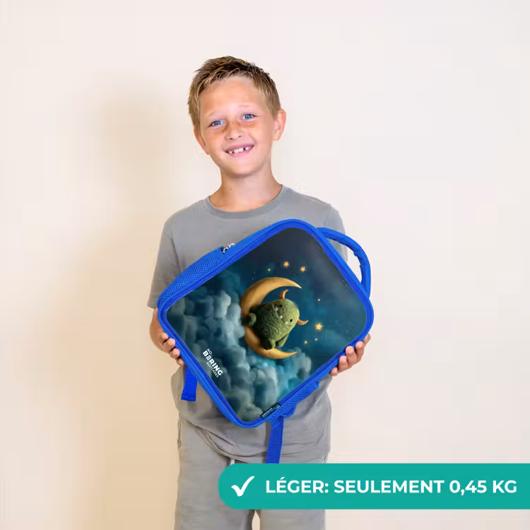 Sac à dos enfant - Bleu - Monstre vert sur croissant de lune — 3