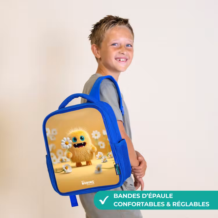 Sac à dos enfant - Bleu - Monstre - Créature - Fleur - Jaune — 4