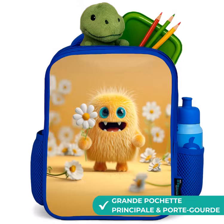 Sac à dos enfant - Bleu - Monstre - Créature - Fleur - Jaune — 5