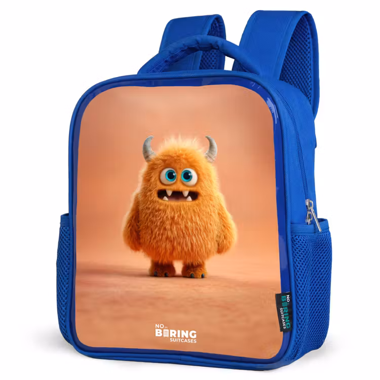 Sac à dos enfant - Bleu - Monstre pelucheux orange avec cornes — 7