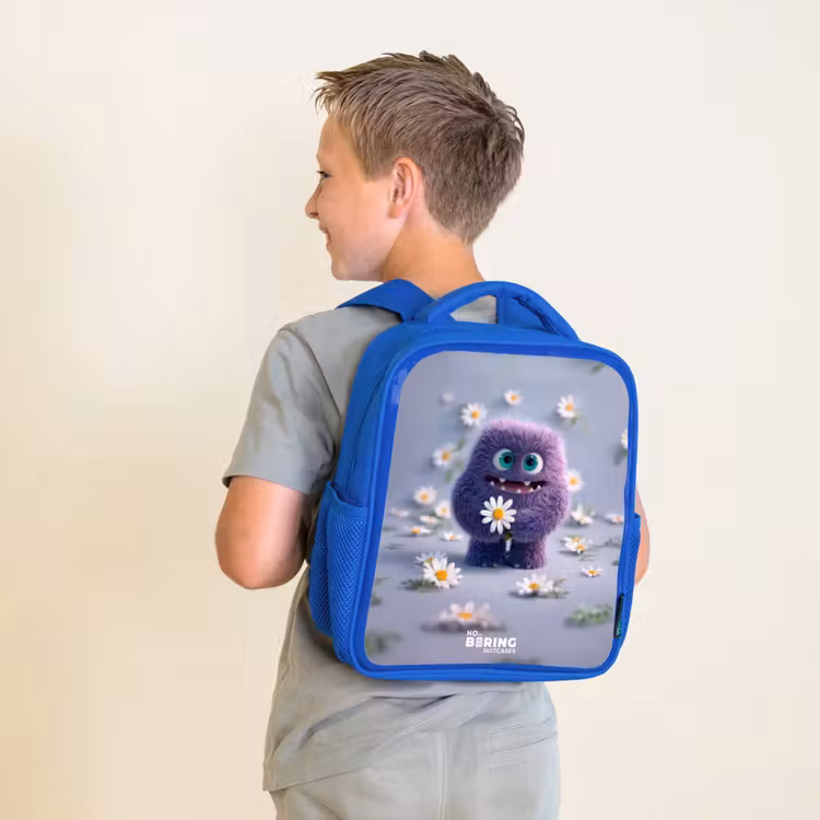 Sac à dos enfant - Bleu - Ami pelucheux violet avec marguerite — 2
