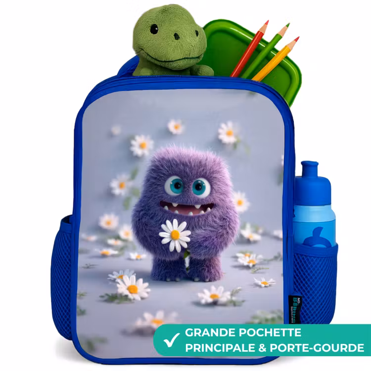 Sac à dos enfant - Bleu - Ami pelucheux violet avec marguerite — 5