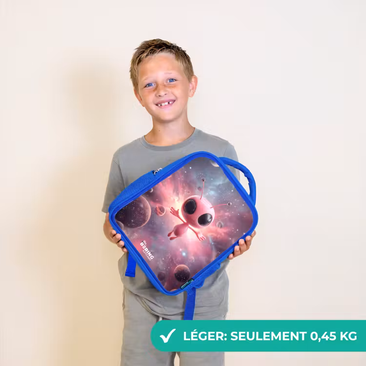 Sac à dos enfant - Bleu - Alien rose dans une nébuleuse d'étoiles — 3