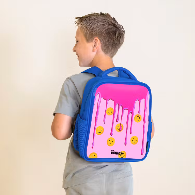 Sac à dos enfant - Bleu - Peinture - Smiley - Rose — 2