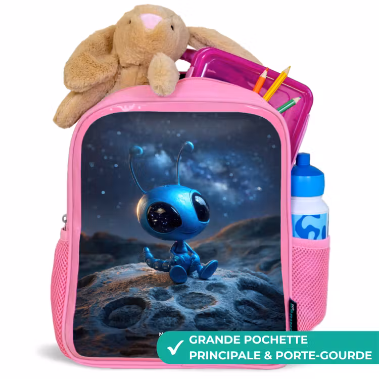 Sac à dos enfant - Rose - Blauw buitenaards wezentje onder sterrenhemel — 2