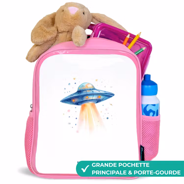 Sac à dos enfant - Rose - Blauw ruimteschip met lichtstraal — 2