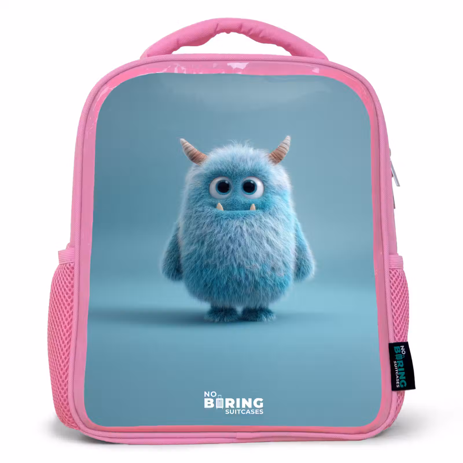 Sac à dos enfant - Rose - Blauw pluizig monster met hoorns — 1
