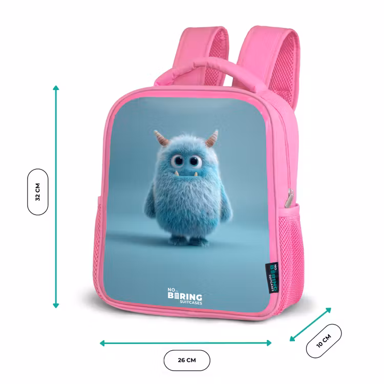 Sac à dos enfant - Rose - Blauw pluizig monster met hoorns — 3