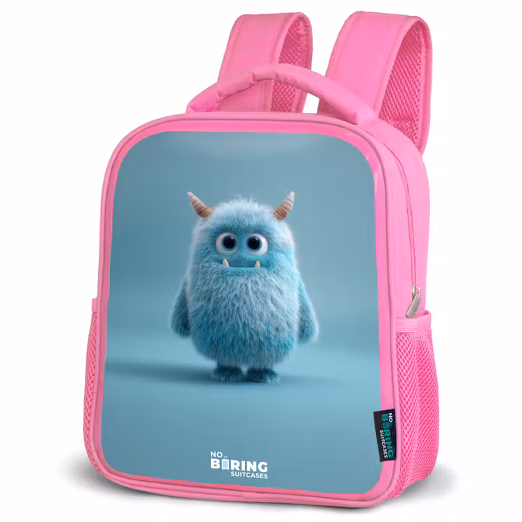 Sac à dos enfant - Rose - Blauw pluizig monster met hoorns — 4