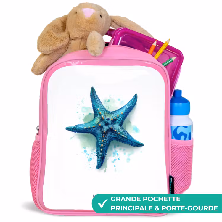 Sac à dos enfant - Rose - Blauwe Zeester op Witte Achtergrond — 2