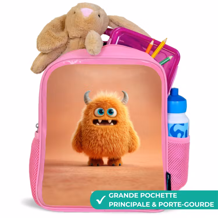 Sac à dos enfant - Rose - Oranje Pluizig Monster met Hoorns — 2