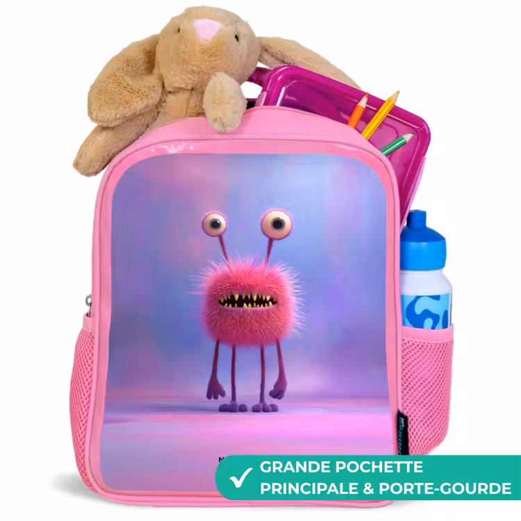 Sac à dos enfant - Rose - Roze harig monster met grote ogen — 2