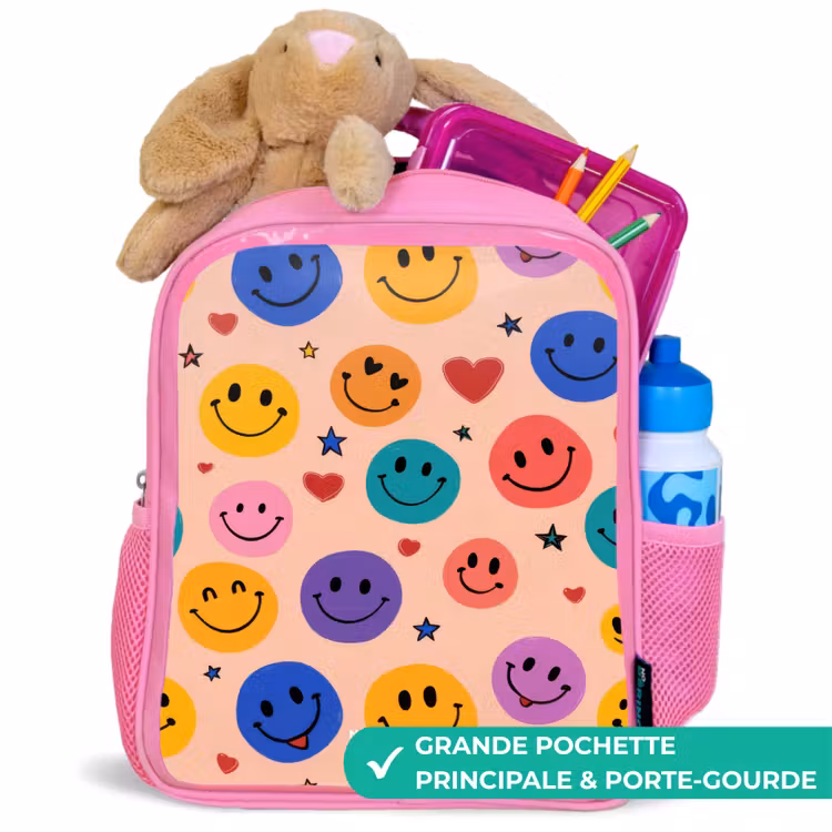 Sac à dos enfant - Rose - Vrolijk Smiley-patroon — 2