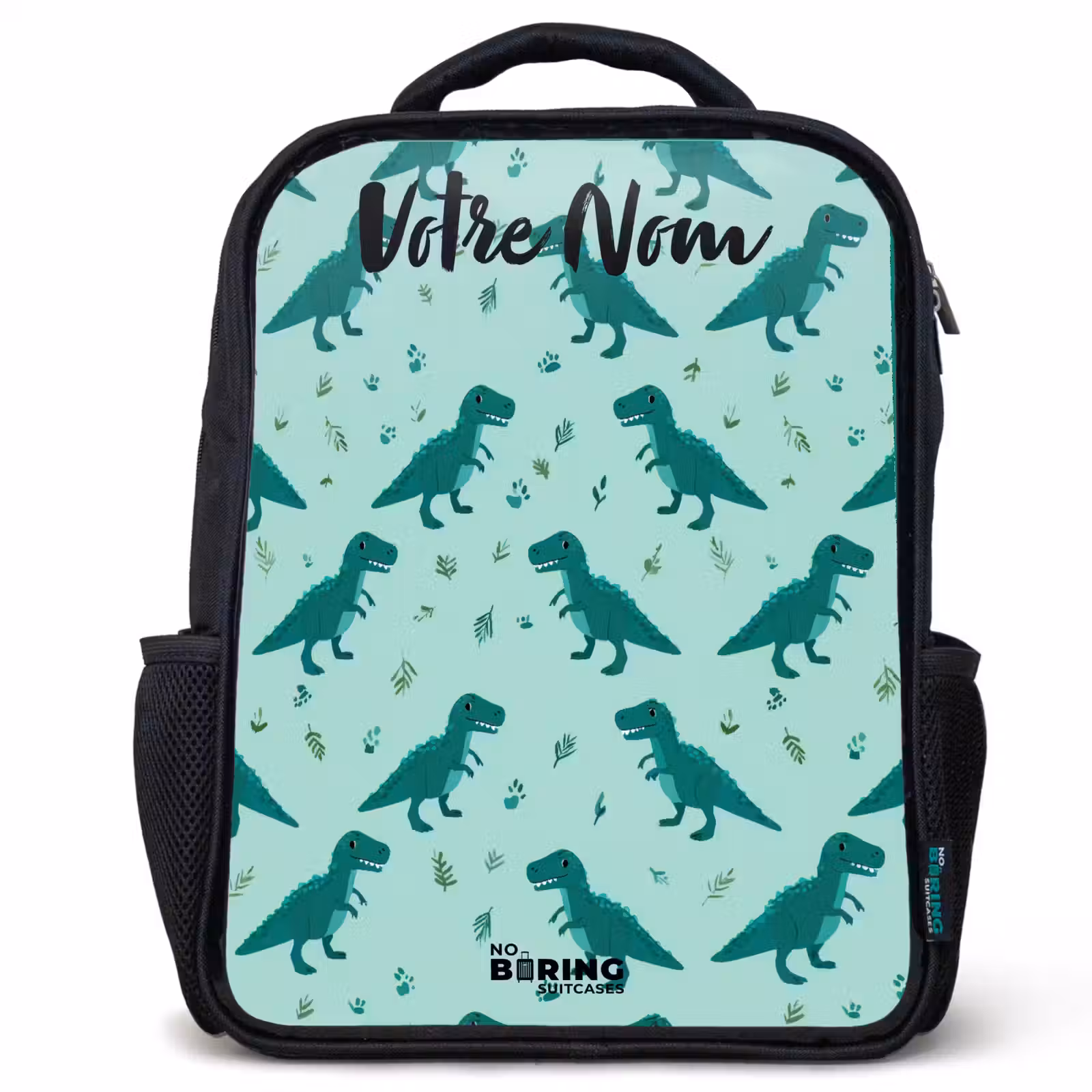 Sac à dos enfant avec votre nom - Noir - Dinos - Motif - Vert — 1