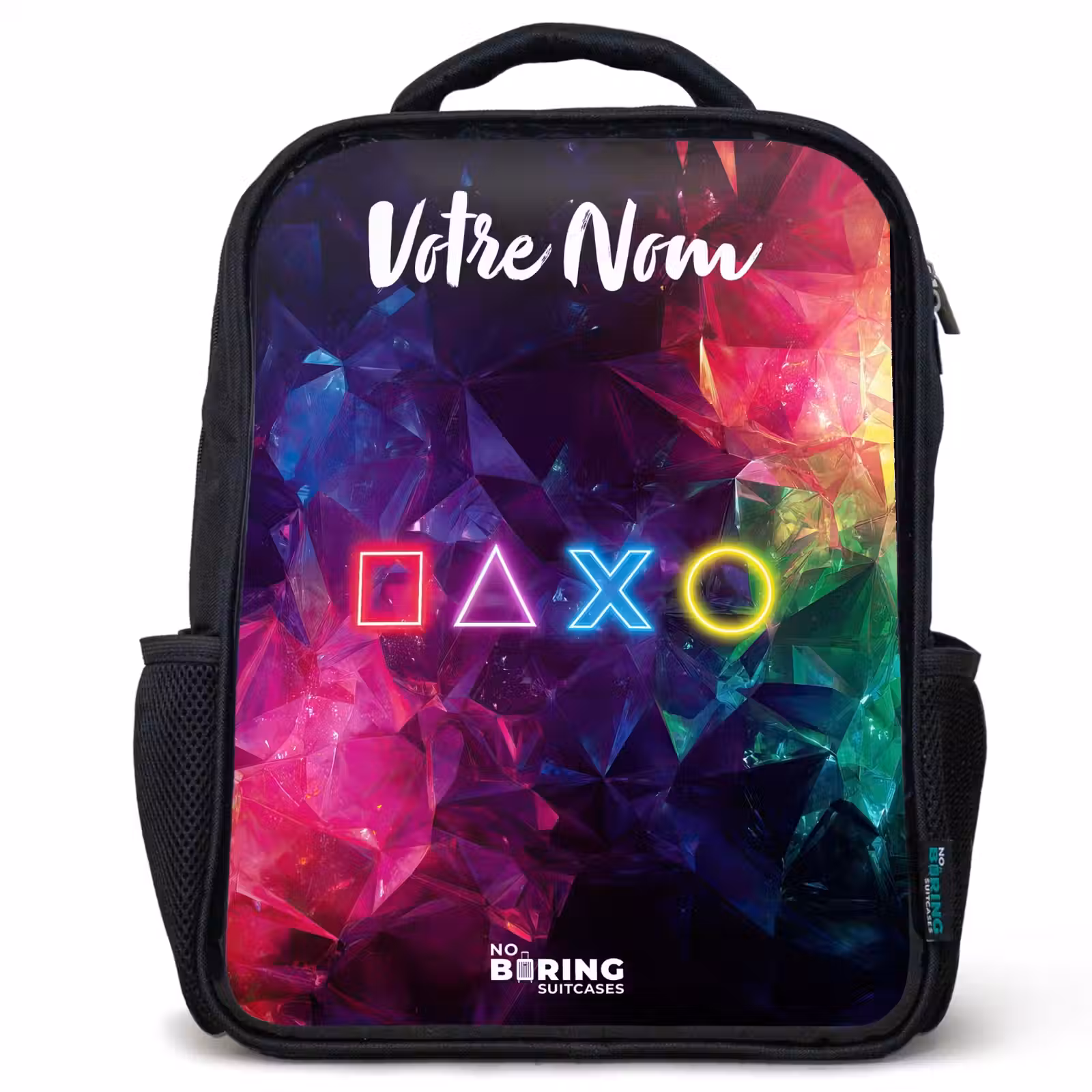 Sac à dos enfant avec votre nom - Noir - Symboles - Jeu - Coloré — 1