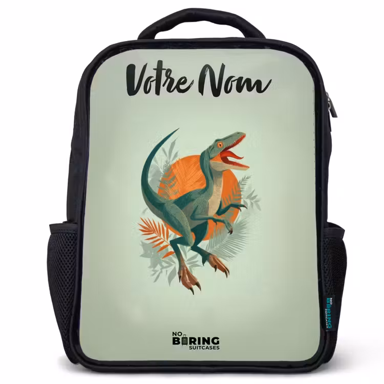 Sac à dos enfant avec votre nom - Noir - Animal - Dino - Nature — 1