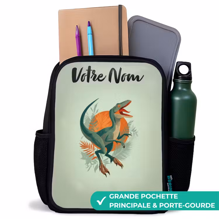 Sac à dos enfant avec votre nom - Noir - Animal - Dino - Nature — 10