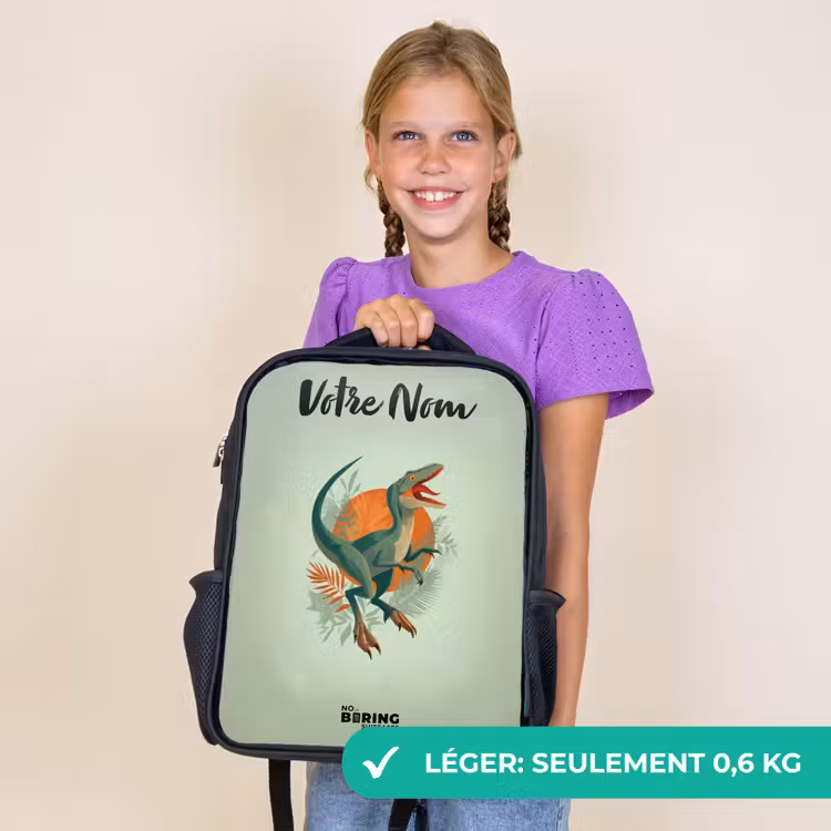 Sac à dos enfant avec votre nom - Noir - Animal - Dino - Nature — 9