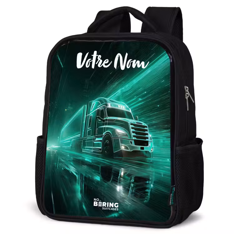 Sac à dos enfant avec votre nom - Noir - Camion - Ville - Vert - Néon — 6