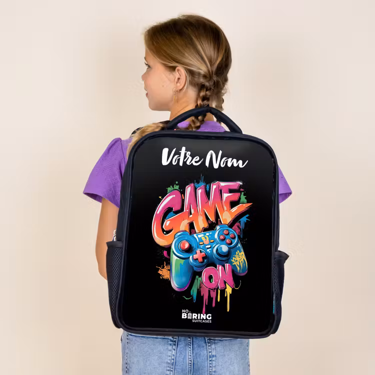 Sac à dos enfant avec votre nom - Noir - Contrôleur - Jeu - Graffiti - Texte — 4