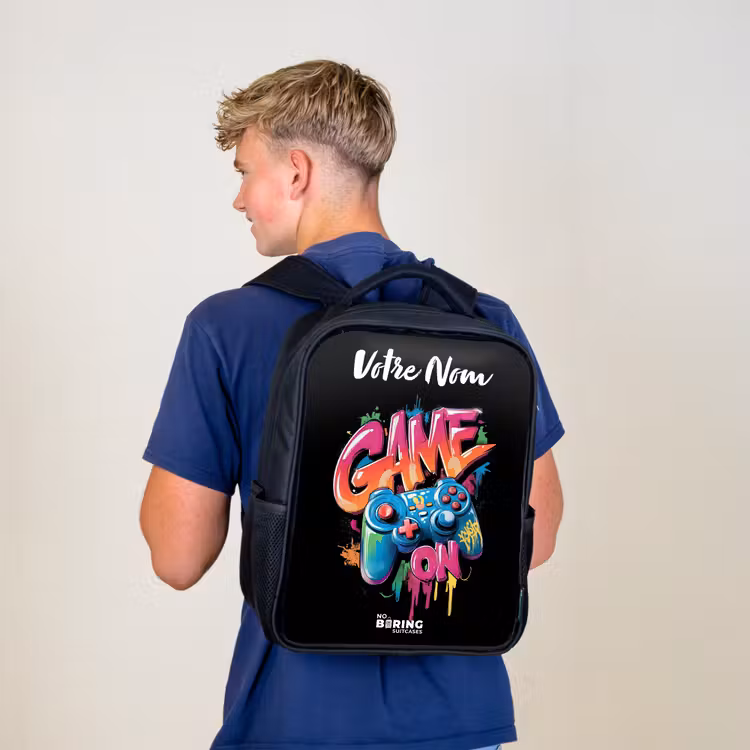 Sac à dos enfant avec votre nom - Noir - Contrôleur - Jeu - Graffiti - Texte — 5