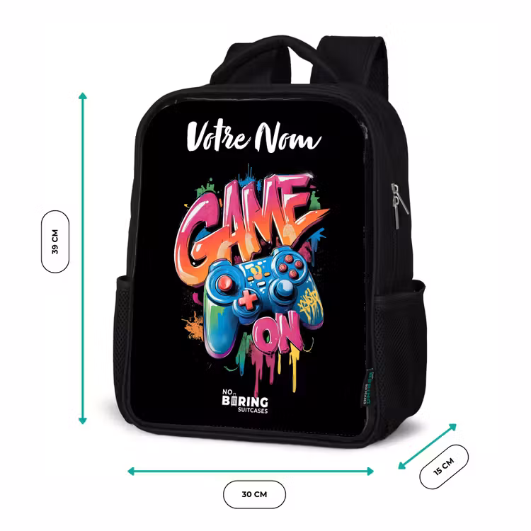 Sac à dos enfant avec votre nom - Noir - Contrôleur - Jeu - Graffiti - Texte — 8