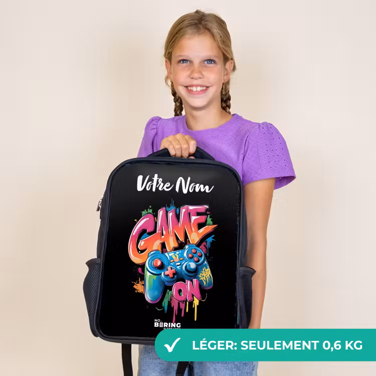 Sac à dos enfant avec votre nom - Noir - Contrôleur - Jeu - Graffiti - Texte — 9