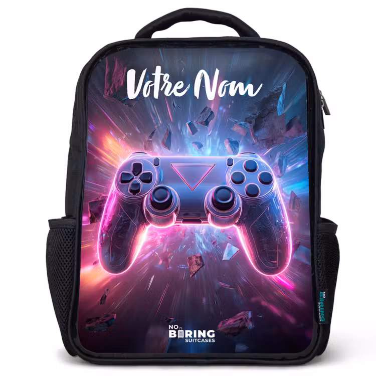 Sac à dos enfant avec votre nom - Noir - Contrôleur - Neon - Jeu — 1