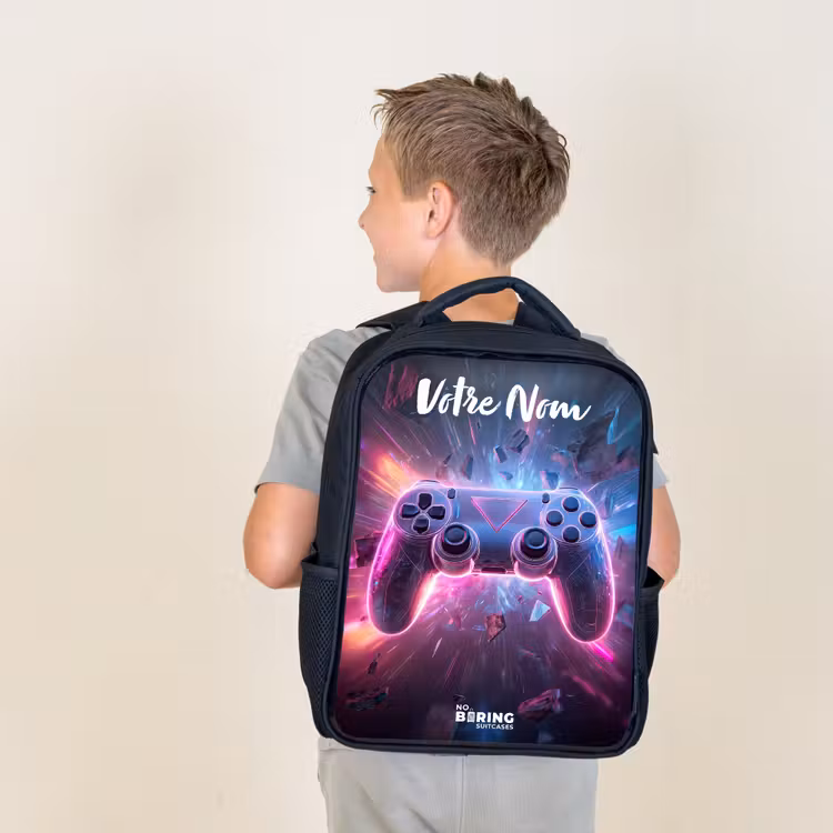 Sac à dos enfant avec votre nom - Noir - Contrôleur - Neon - Jeu — 2