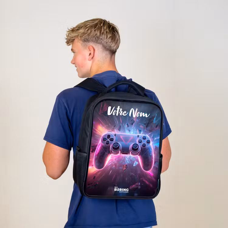 Sac à dos enfant avec votre nom - Noir - Contrôleur - Neon - Jeu — 5