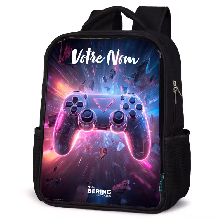 Sac à dos enfant avec votre nom - Noir - Contrôleur - Neon - Jeu — 6