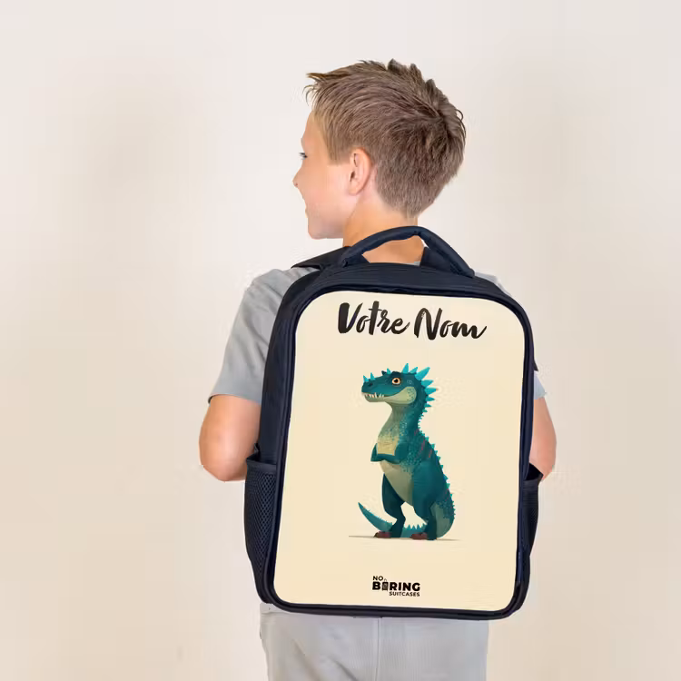 Sac à dos enfant avec votre nom - Noir - Dino - Animal - Bleu - Vert — 2