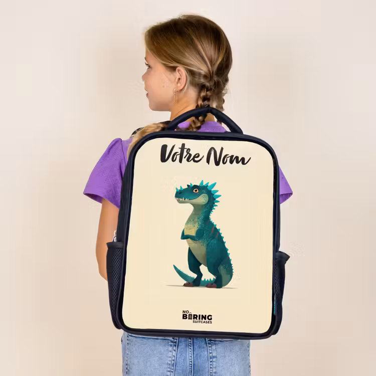 Sac à dos enfant avec votre nom - Noir - Dino - Animal - Bleu - Vert — 4