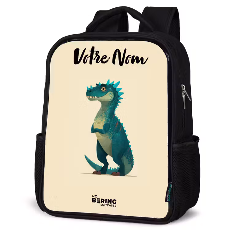 Sac à dos enfant avec votre nom - Noir - Dino - Animal - Bleu - Vert — 6