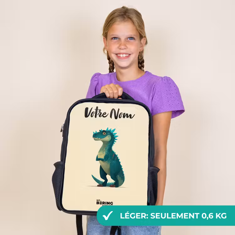 Sac à dos enfant avec votre nom - Noir - Dino - Animal - Bleu - Vert — 9