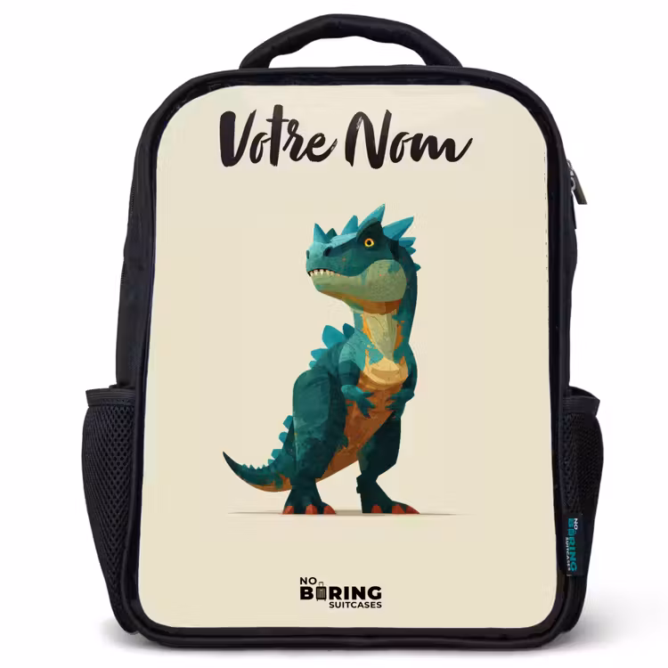 Sac à dos enfant avec votre nom - Noir - Dino - Animal - Vert — 1