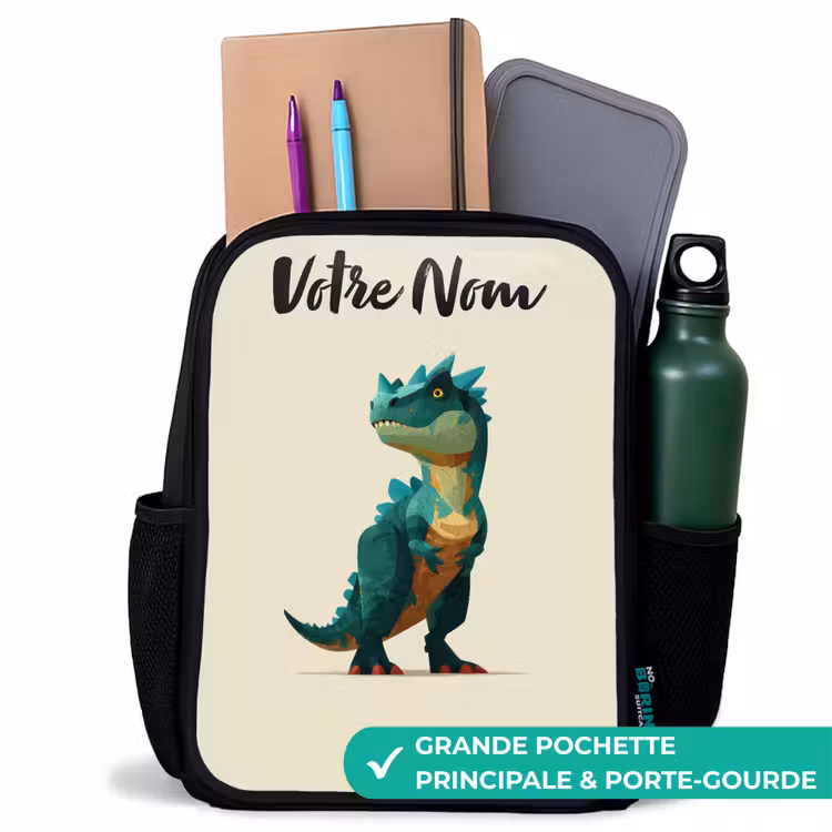 Sac à dos enfant avec votre nom - Noir - Dino - Animal - Vert — 10