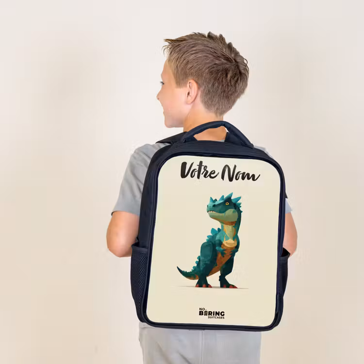Sac à dos enfant avec votre nom - Noir - Dino - Animal - Vert — 2