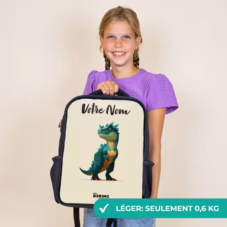Sac à dos enfant avec votre nom - Noir - Dino - Animal - Vert — 9