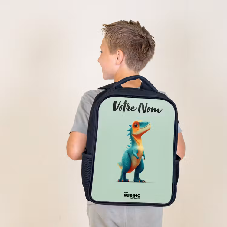Sac à dos enfant avec votre nom - Noir - Dino - Animal - Vert - Orange — 2