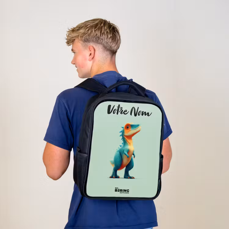 Sac à dos enfant avec votre nom - Noir - Dino - Animal - Vert - Orange — 5