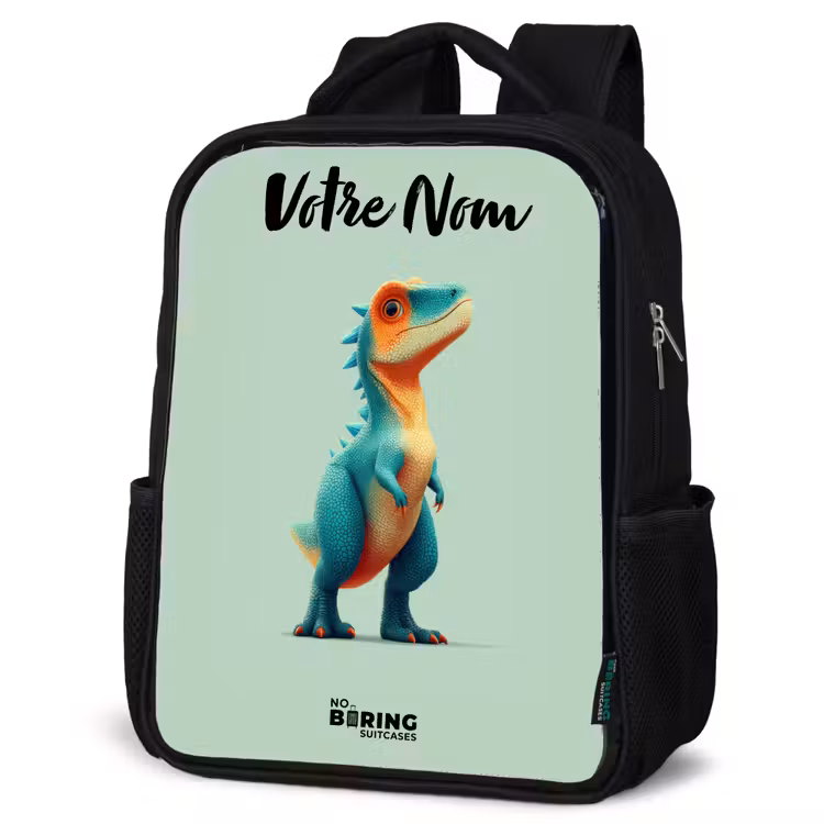 Sac à dos enfant avec votre nom - Noir - Dino - Animal - Vert - Orange — 6