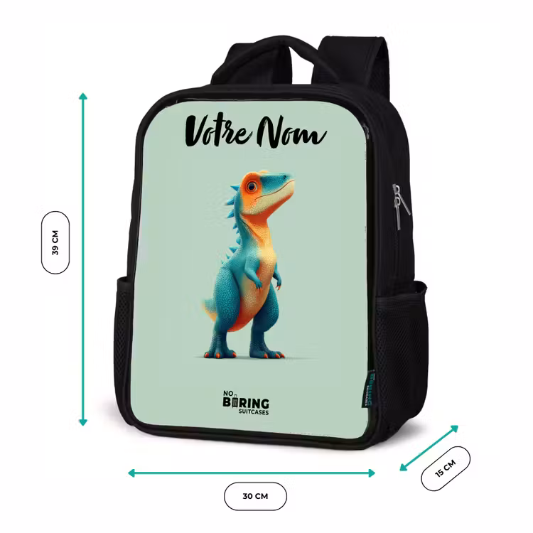 Sac à dos enfant avec votre nom - Noir - Dino - Animal - Vert - Orange — 8