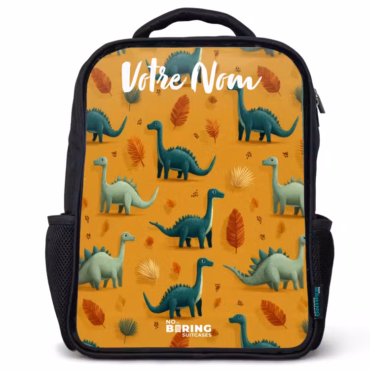 Sac à dos enfant avec votre nom - Noir - Dino - Animaux - Motif — 1