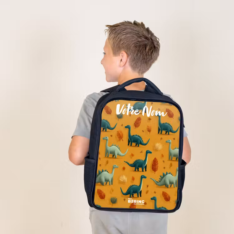 Sac à dos enfant avec votre nom - Noir - Dino - Animaux - Motif — 2