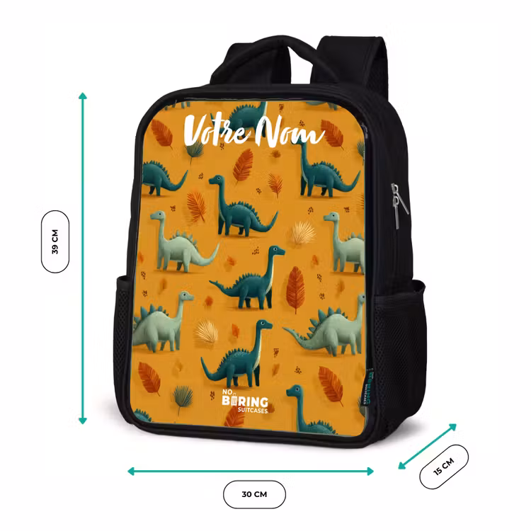 Sac à dos enfant avec votre nom - Noir - Dino - Animaux - Motif — 8