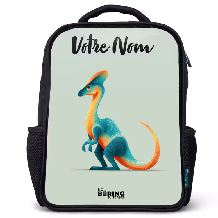 Sac à dos enfant avec votre nom - Noir - Dino - Bleu - Animal — 1