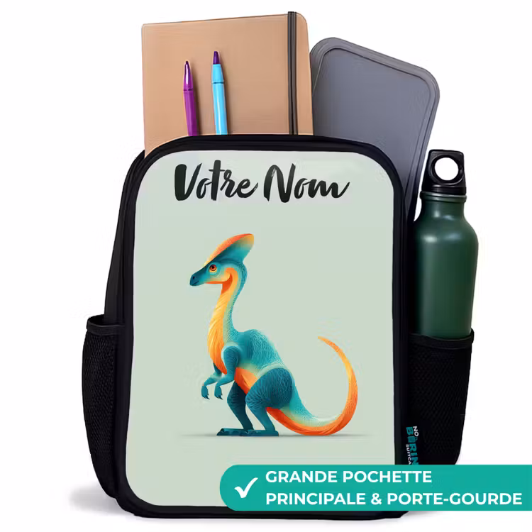 Sac à dos enfant avec votre nom - Noir - Dino - Bleu - Animal — 10