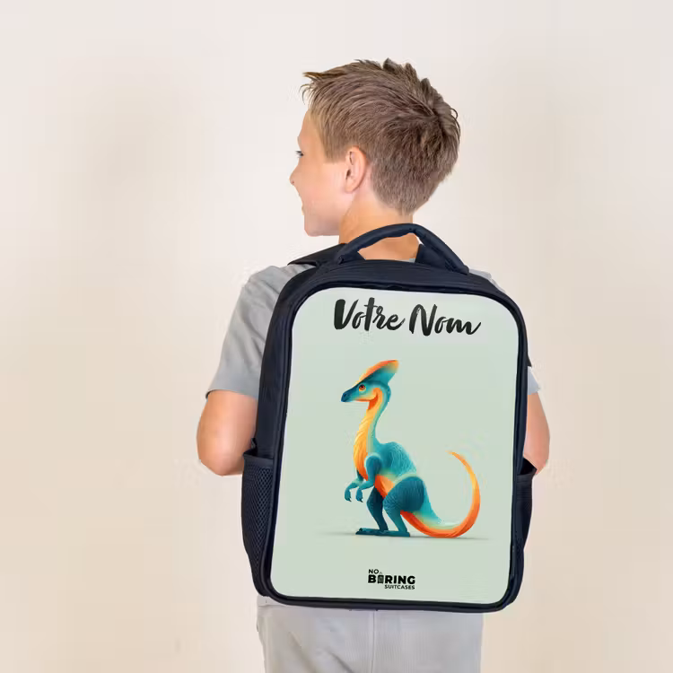 Sac à dos enfant avec votre nom - Noir - Dino - Bleu - Animal — 2